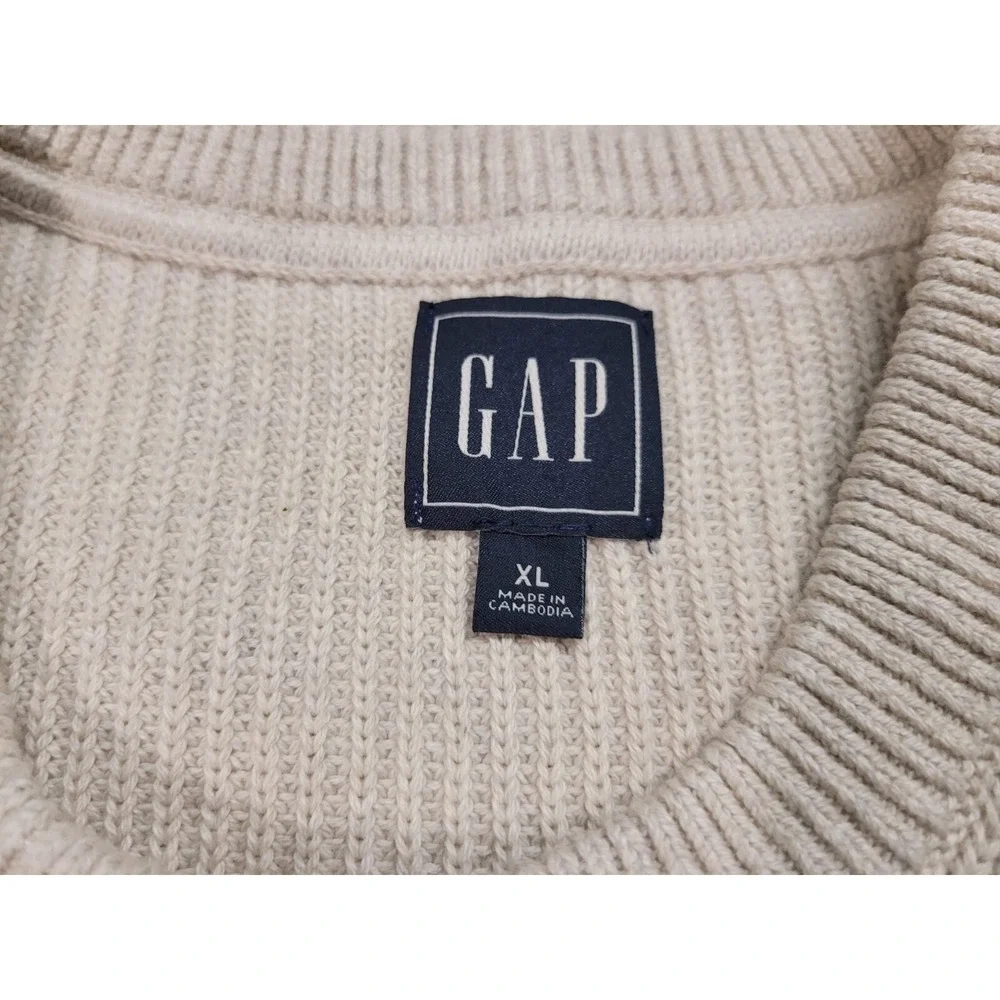 Gap Sweater Mens XL Beige Crewneck Pullover Knit Fisherman‎ Outdoors Hiking Camp